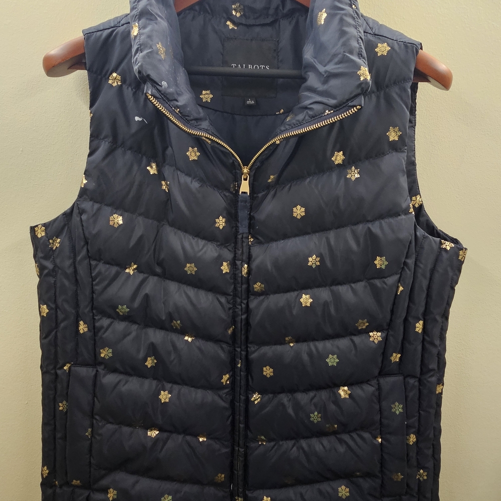 Talbots Black Vest with Gold Floral Design
